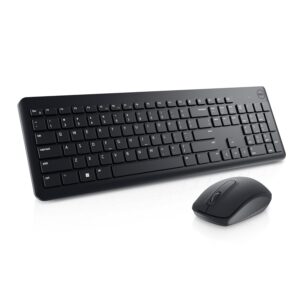 Dell Wireless Keyboard and Mouse - KM3322W, Wireless - 2.4GHz, Optical LED Sensor, Mechanical Scroll, Anti-Fade Plunger Keys, 6 Multimedia Keys, Tilt Leg - Black